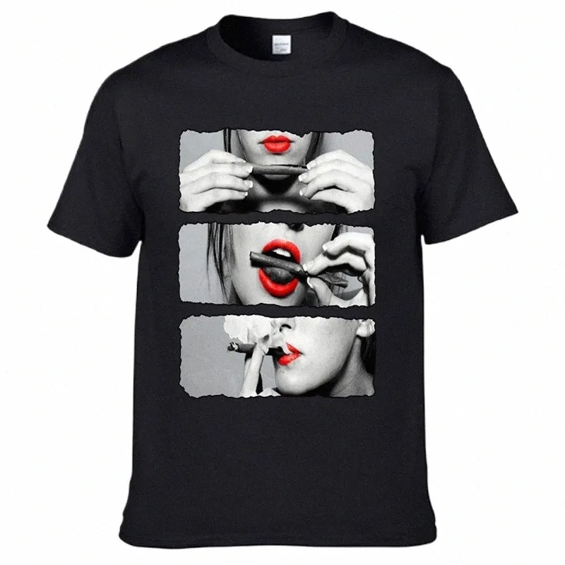 Blunt Roll Rote Lippen Sexy Mädchen Männer T-shirt Harajuku Cott Casual Lustige T-Shirt Herren Marke Kleidung T-shirt Homme Tops tees C85i #