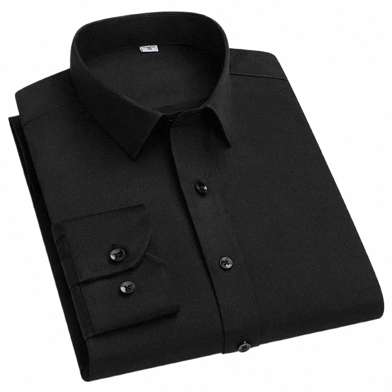 Nowa jesień Koszulka Mężczyzn cienki pełny Slim Fit Formal LG-Sleeve Solid Kolor czarno-różowy niebiesko-niebieski bankiet Tops Office Soft H6sx#