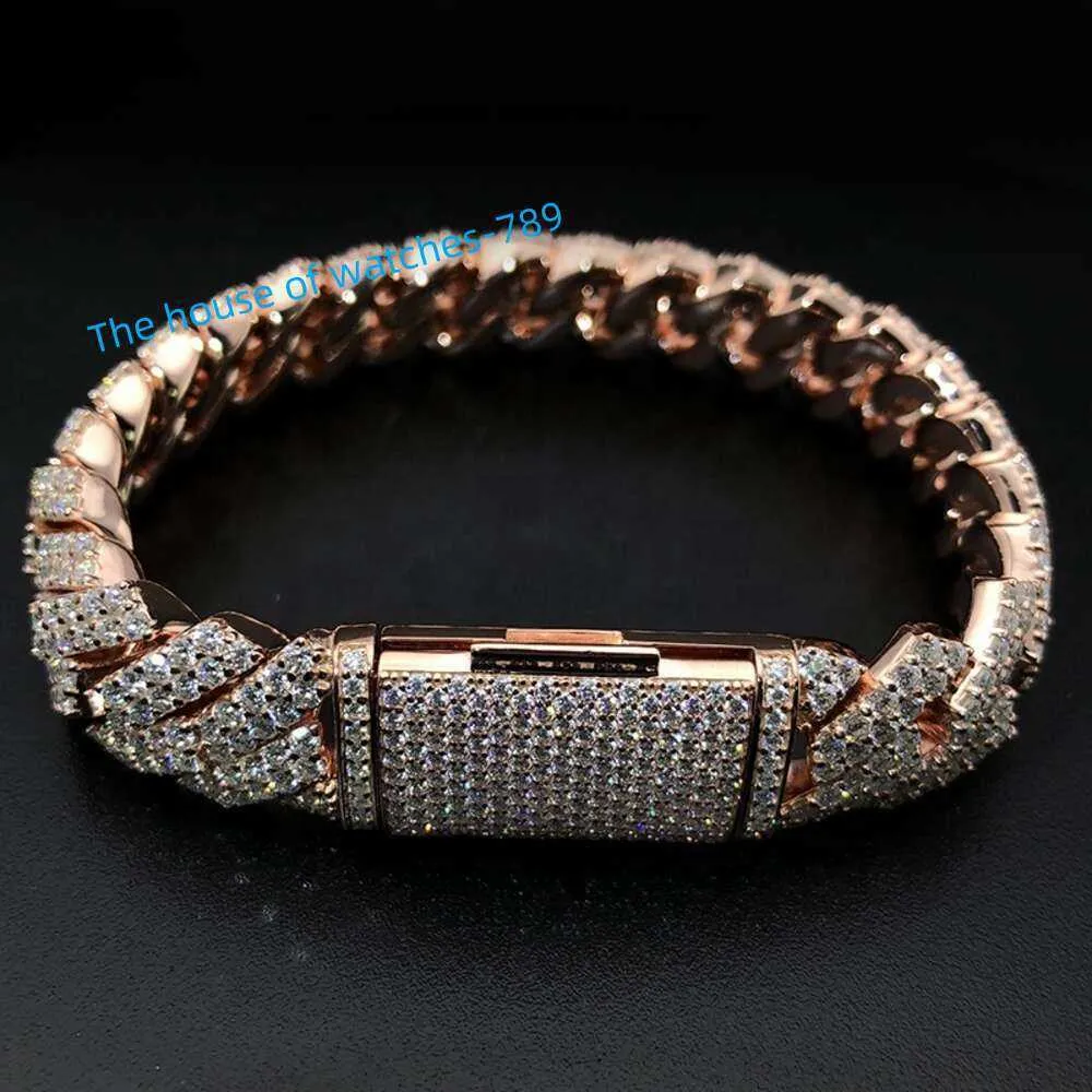 Bracciale a catena a maglia cubana con diamante Moissanite Lad di alta qualità in oro 9K 10 14K personalizzato in fabbrica Real S Sier