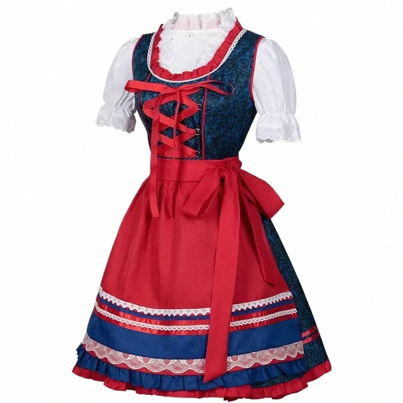 Niemcy Traditial Bavarian Oktoberfest Beer Girl Medieval Vintage Costume Wair Halen Carnival Party Lolita Dr Y025#