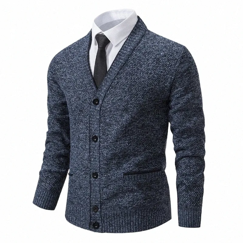 Printemps Automne Cardigan Hommes Col V Pull Tricoté Manteaux Couleur Unie Hommes Pull Occasionnel Cardigan Veste Slim Tricots Tops Hommes C6q1 #