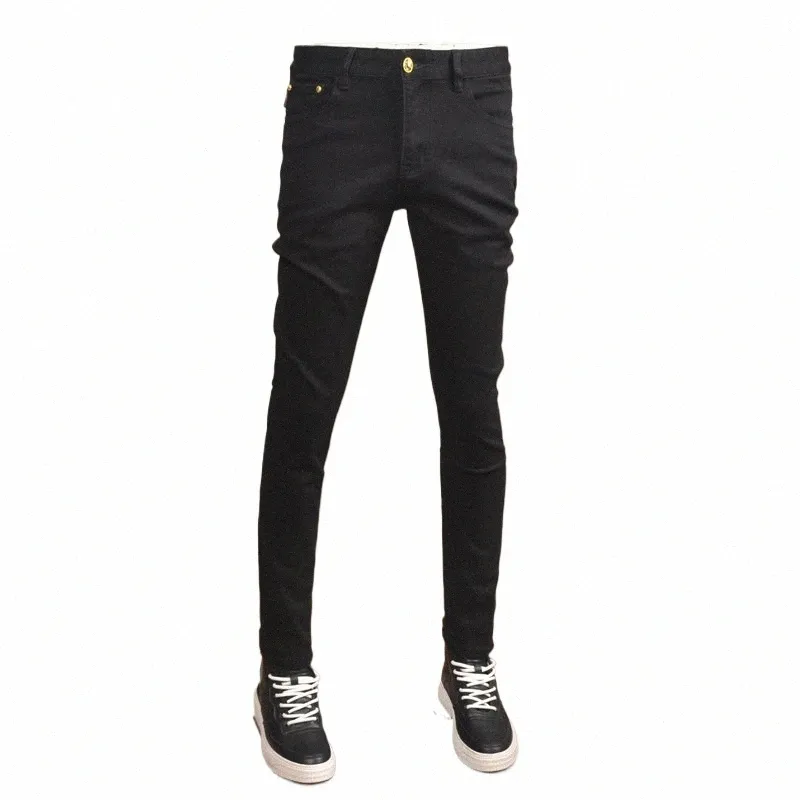 Heren zwarte jeans streetwear slim fit rechte broek Koreaanse stijl fi stretch denim broek CP2032 07oA #