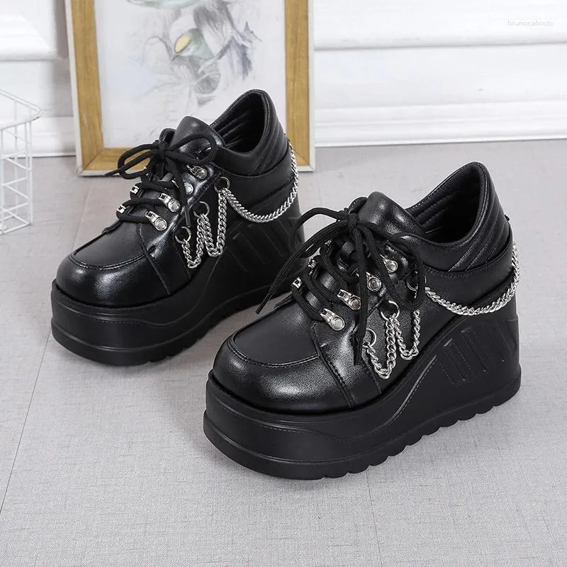 Sapatos casuais 2024 tamanho 42 preto rendas até fivela cunhas plataforma tênis feminino fundo grosso moda gótico punk