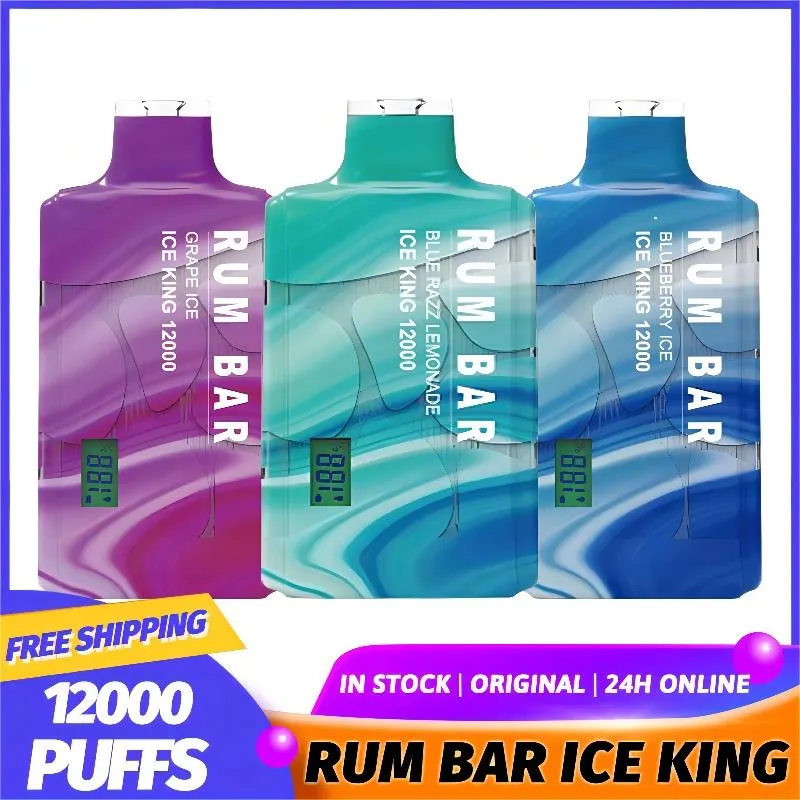 Original QST Rum Bar Ice King 12000 Puffs 12K Bang King Digital Box Vapes Disponibla Puff Shisha E Cigarett Förfylld vagnar Cart Mesh Coil Vape Pen Device Vapers Vaper Vaper