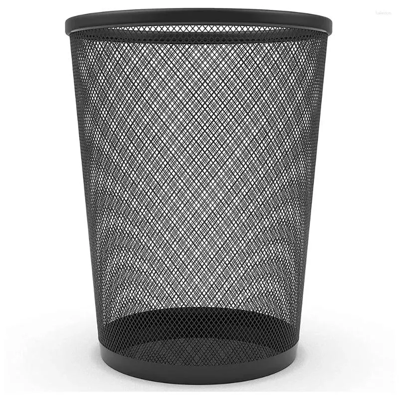 Jewelry Pouches Circular Black Mesh Waste Paper Bin Basket Metal Trash For Kitchen Home Offices Dorm Rooms Bedrooms 1Pack