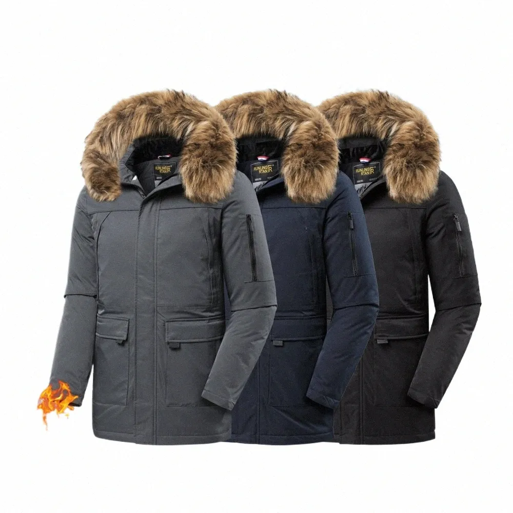 Hombres invierno a estrenar casual lg grueso cálido polar sombrero de piel parkas chaqueta abrigo hombres vintage outwear bolsillos a prueba de viento parkas hombres o0ga #