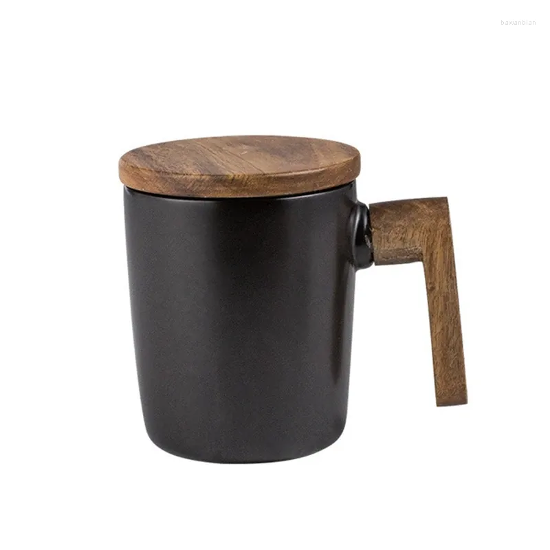 Tasses avec poignée en bois et couvercle, ensemble de tasses en céramique pour les amateurs de tasses à café