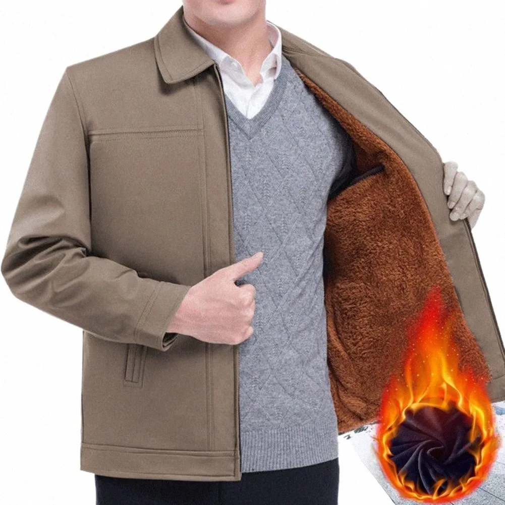 Hommes Veste d'hiver Chaud Hommes Veste Élégante Veste à revers pour hommes Épais Polaire Fermeture à glissière Casual Mi-longueur pour l'automne Printemps h9iN #