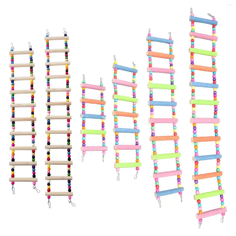 Other Bird Supplies Wooden Ladder Cage Wood Stand Parrot Chew Toy For Canaries Pet