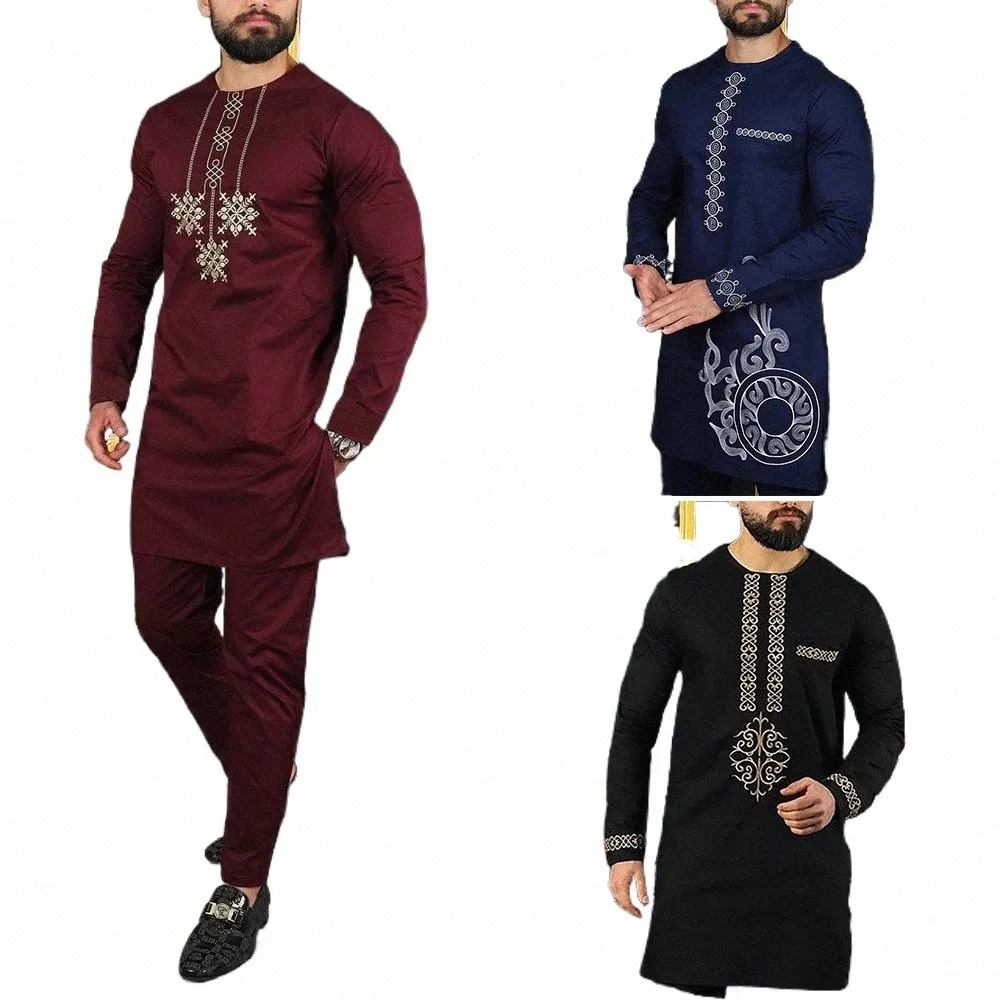 kaftan Luxury Men Suit Embroied Top Trousers 2 Piece Set Diki African Traditial Ethnic Style Clothes For Man Wedding Dr I7eI#