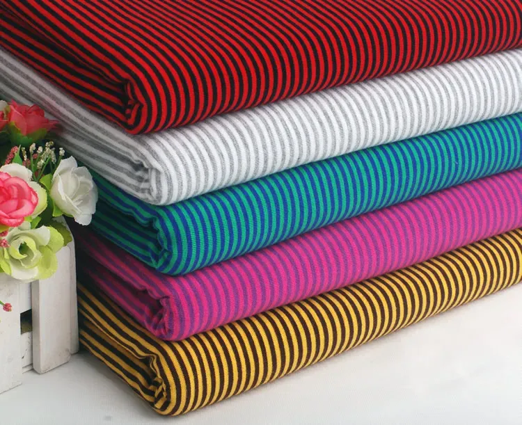 Tissu 100% coton à rayures colorées de 2mm, tricot élastique, bricolage, couture, t-shirt, leggings, vêtements, largeur 165cm