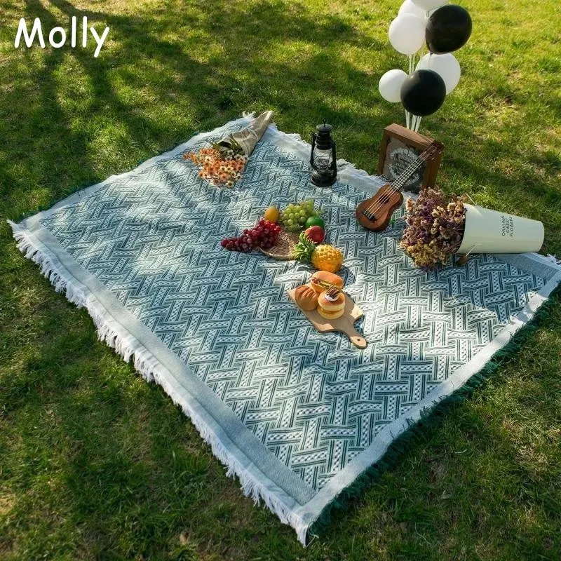 Utomhus camping picknick mat strand mattor ins stil dutduk stickade tofsar kasta filt för soffa soffa säng hem dekor matta 240325