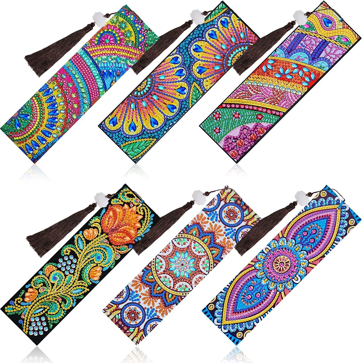 Curtains 28pcs Diy Diamond Painting Mandala Bookmark Special Shaped Drill Mosaic Leather Tassel Book Marks Craft Book Decoration Gifts