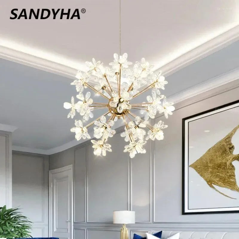 Chandeliers SANDYHA Modern Pendant Lights Luxury Design Crystal Light Dandelion Ball Decorative Led Lamp Nordic Living Room Table Chandelier