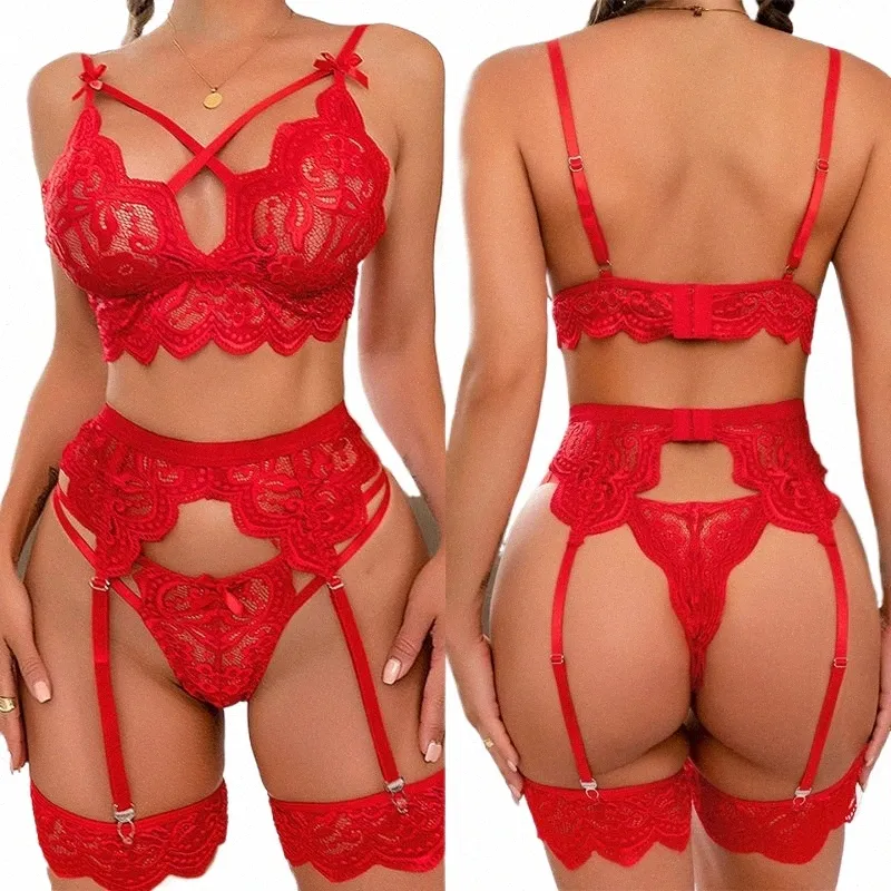 sexy Erotische Dessous Frauen BH Und Höschen Strumpfbänder 3 stücke Durchsichtig Dessous Sets Sexy frauen Unterwäsche Set Weibliche Sexy Kostüme J0JC #