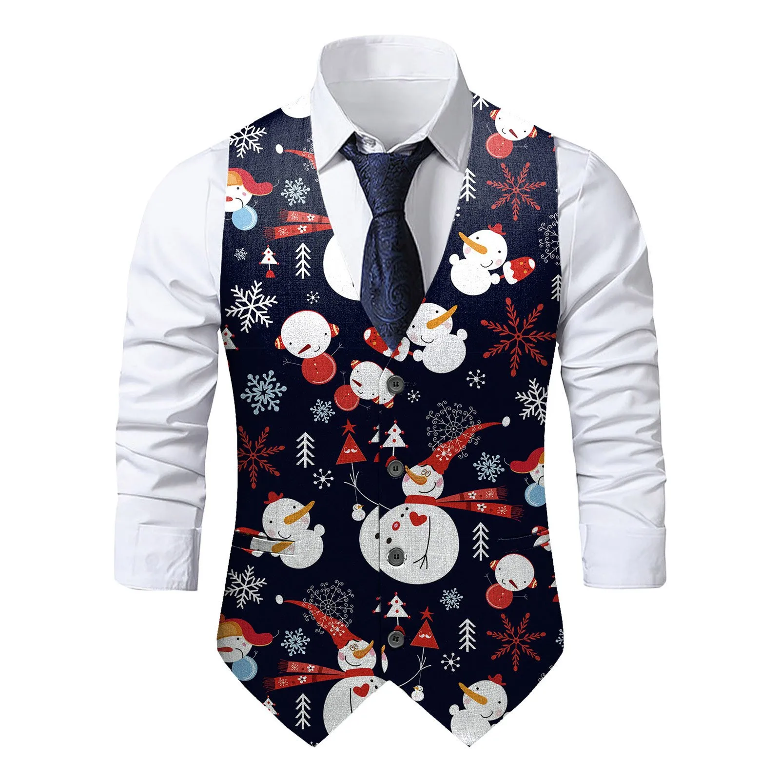 Santa Claus Mens Christmas Suit Vest Santa Claus Print Mens Zipper Hoodie  Vest Polyester Batik Fabric