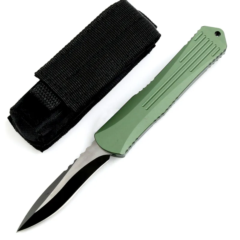 Specialerbjudande CK High End Auto Tactical Knife D2 Stone Wash/ Black Titanium Coated Blade CNC Green Aviation Aluminium Handle EDC Pocket Knives With Nylon Bag