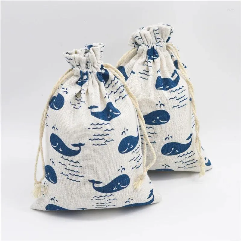 Storage Bags Printed Drawstring Bag Cotton Linen Jewelry Organizer Travel Pouch Eco-Friendly Foldable Grocery Candy Gift 1PC
