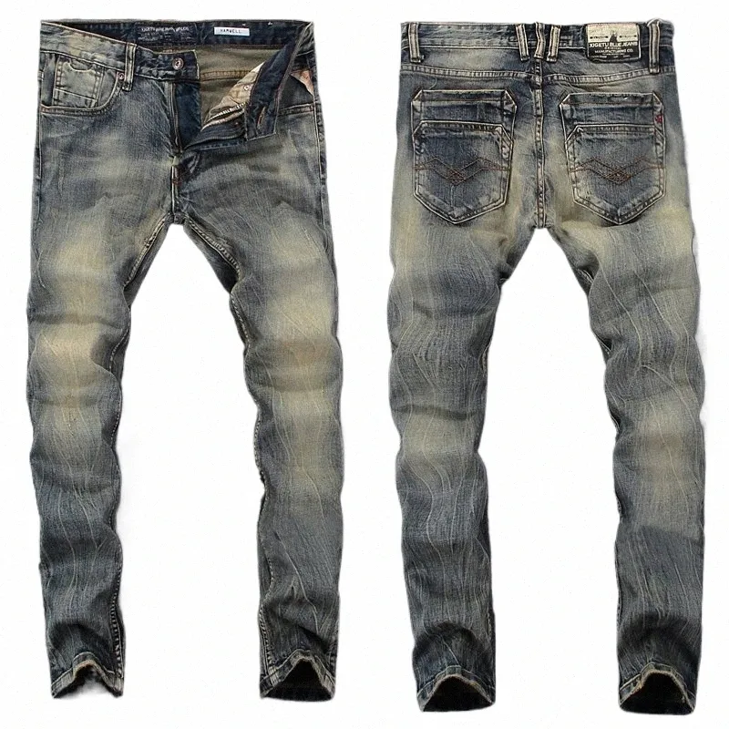 Yeni vintage fi erkek kot pantolon retro ev elastik ince fit yırtık kot erkek İtalyan tarzı tasarımcı gündelik denim pantolon hombre s7vz#