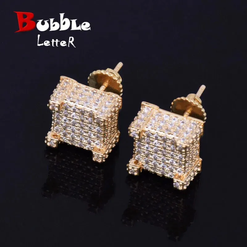 10x10mm hommes Zircon boucle d'oreille style Hip hop cuivre matériel glacé Bling CZ carré boucles d'oreilles à visser bijoux de mode 240323