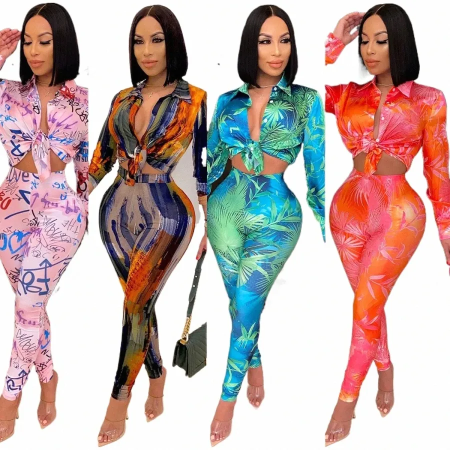 Summer Letter Leaf Print Women's Set Bluses Shirt Legging Pants Passar Active Wear Tracksuit Two Piece Set Fitn Outfits 2021 H12a#