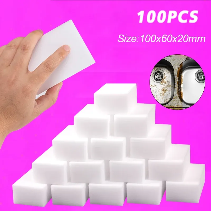 Zaagbladen 100pcs magiczna gąbka 10x6x2cm Melamina Sponge Cleange do mycia naczynia narzędzia do czyszczenia gospodarstwa domowego gąbkę do czyszczenia kąpieli kuchennej