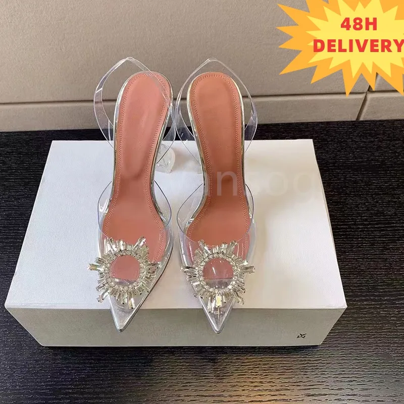 Sandali da donna con tacco alto di lusso Scarpe con tacco a spillo da donna Sandali di cristallo Amina Scarpe con tacco alto trasparenti di grandi dimensioni Fata di nuova moda