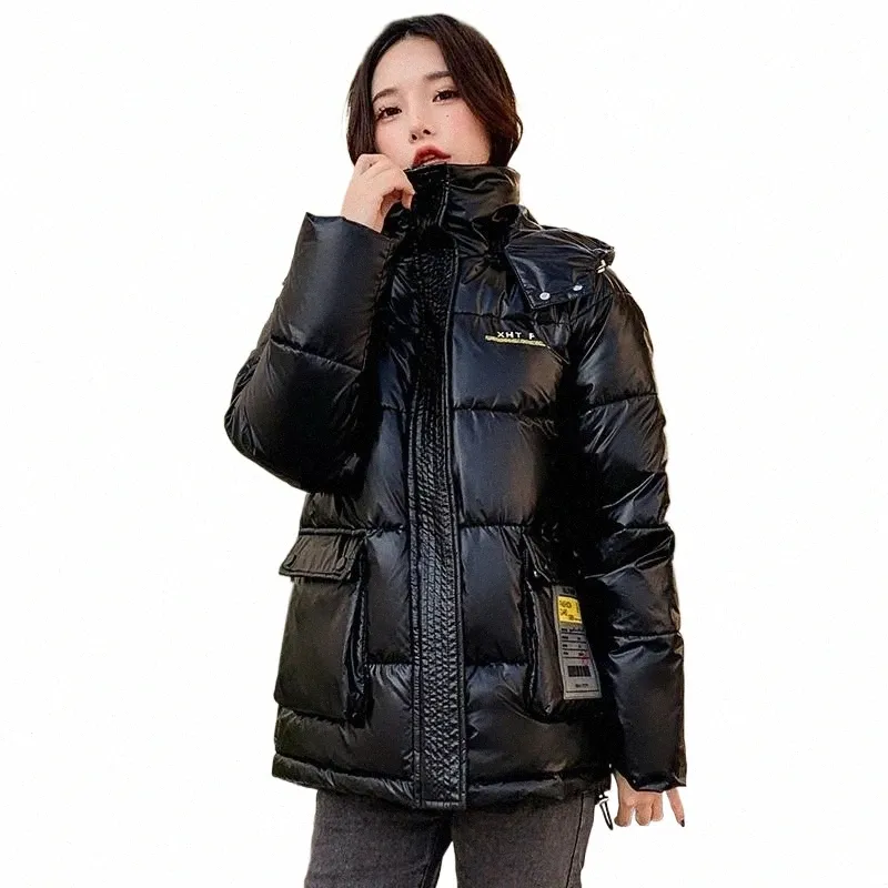 2023 Fi Утепленное зимнее пальто Женские глянцевые стеганые куртки Парка Свободное пальто No-w с капюшоном Студенческие теплые короткие пальто P42D #