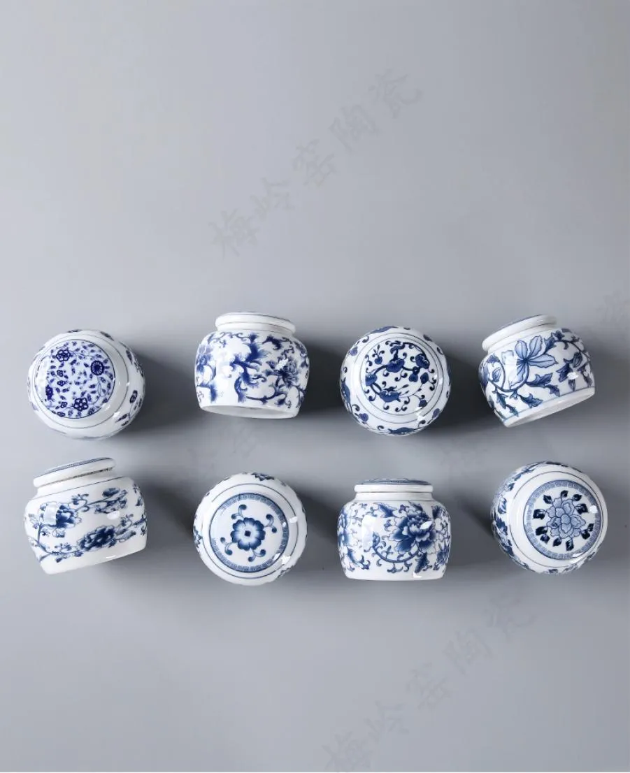 porseleinen poederopslagpot keramische pot afsluitpot algemeen klein keramisch poeder mini theebus blauw en wit5376918