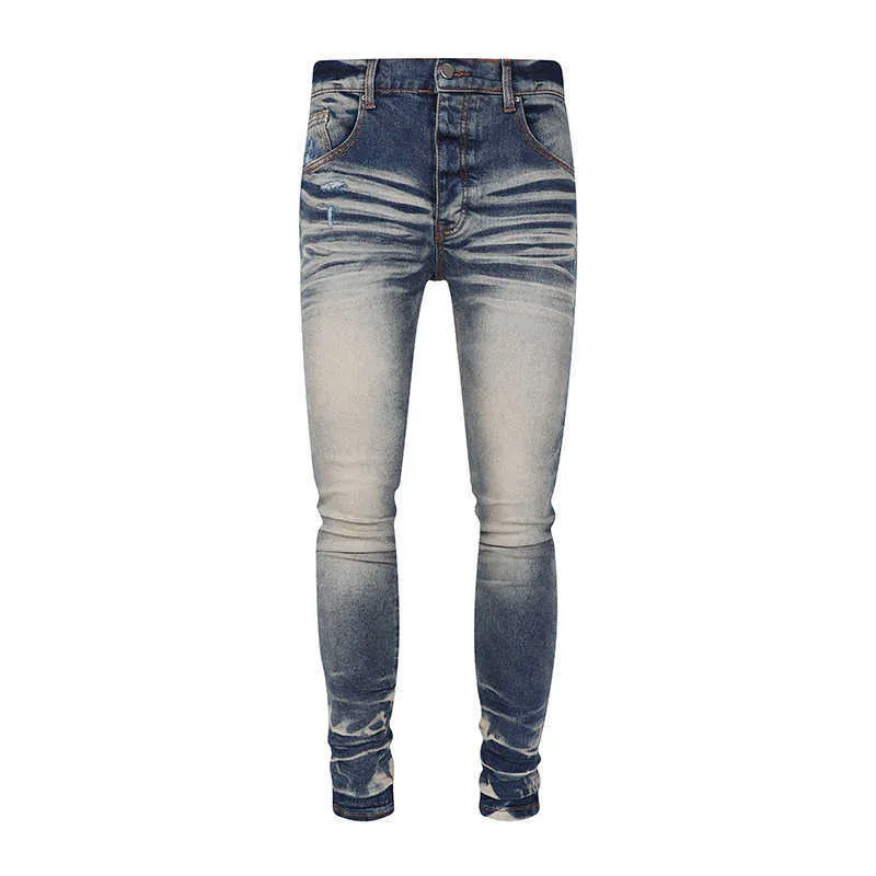 Jeans classici in difficoltà per uomo inverno autunno lavato tendenza gialla elastico slim fit e pantaloni versatili con piccoli piedi