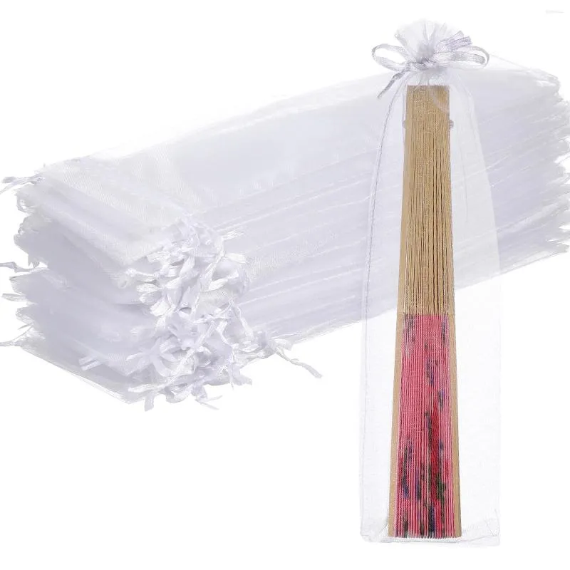 Cadeaupapier 20/50 Stuks Organza Zakje Met Trekkoord Opvouwbare Handventilator Opbergzakjes Tule Zakken Craft Wrapping Party bruiloft Gunst