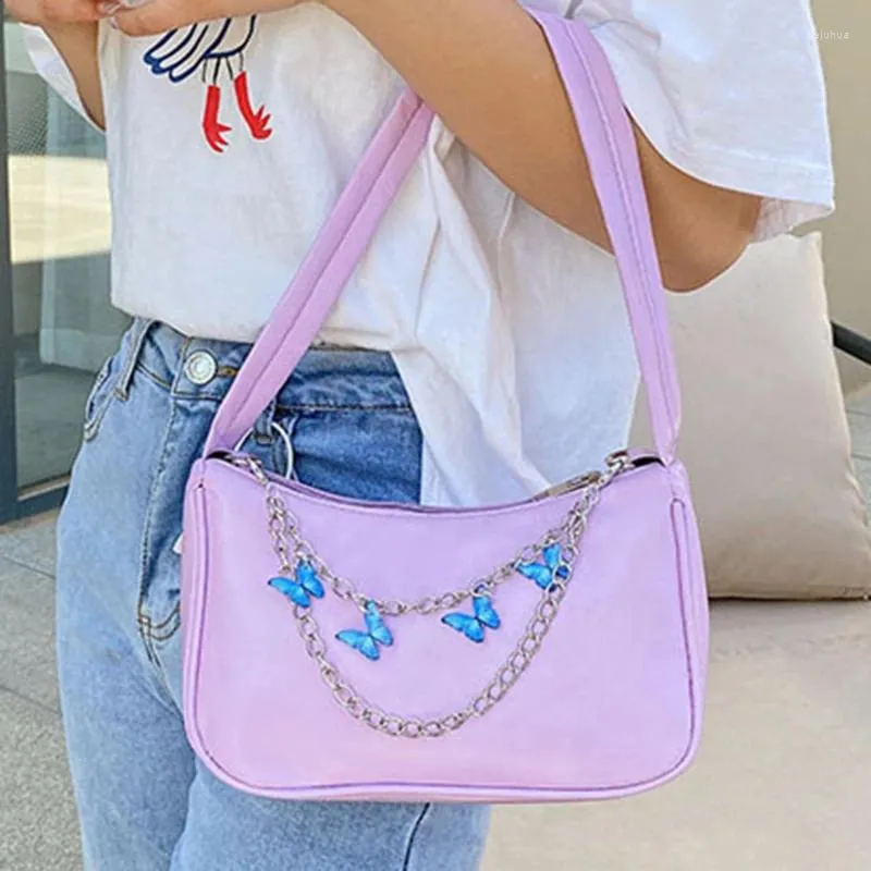 Shoulder Bags Fashion Women PU Leather Small Underarm Bag Ladies Vintage Butterfly Chain Pure Color Zipper Mini Hobos Purse Handbag