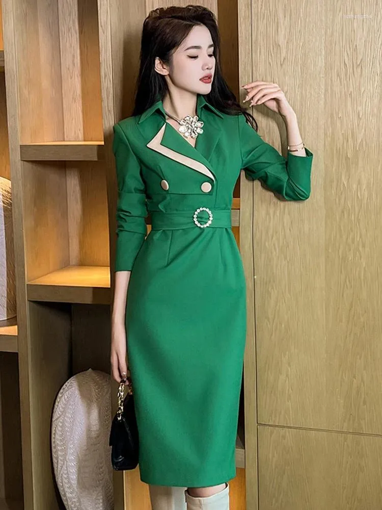 Green Dress Midi Office Dress Elegant Green Midi Dress Women's