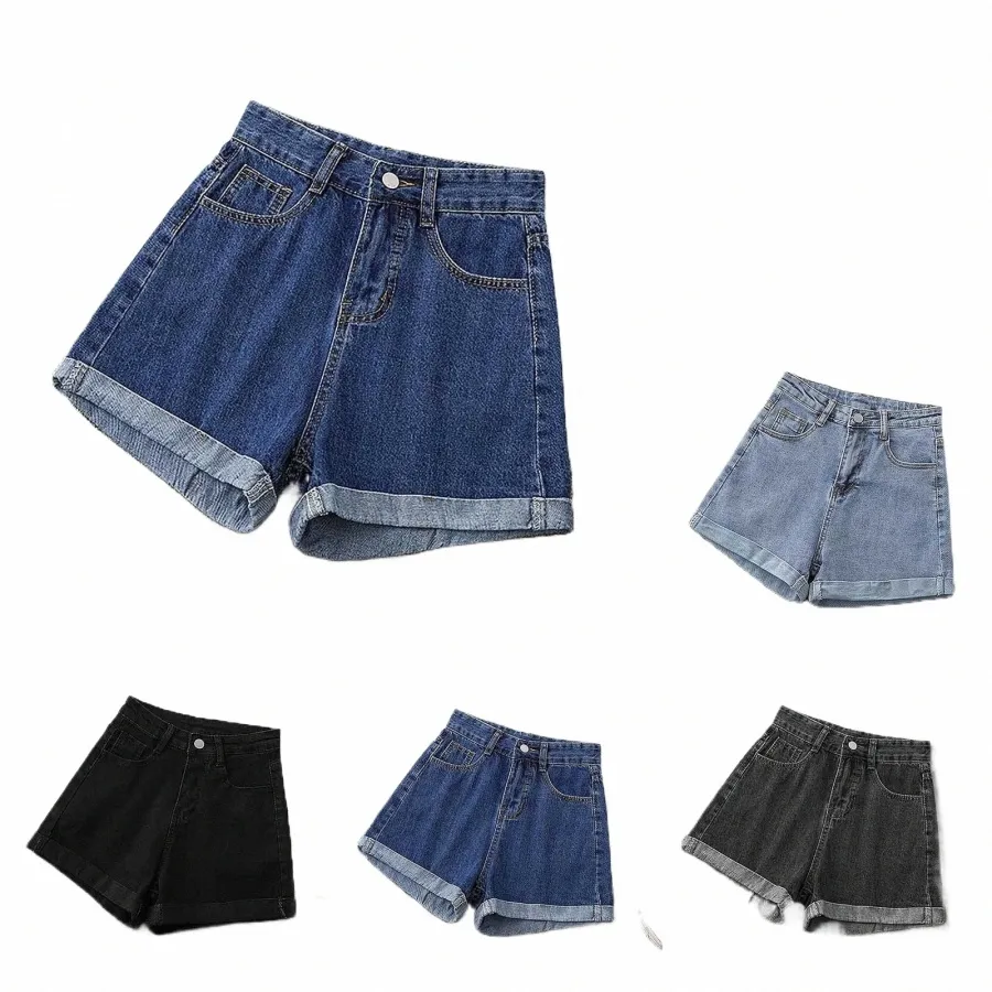 Mujeres Mediados de cintura Pantalones cortos de mezclilla Hip Wrap Rolled Up Jeans Short Hot Summer Casual Daily Petite Shorts para mujeres Vintage Street Wear z6VR #