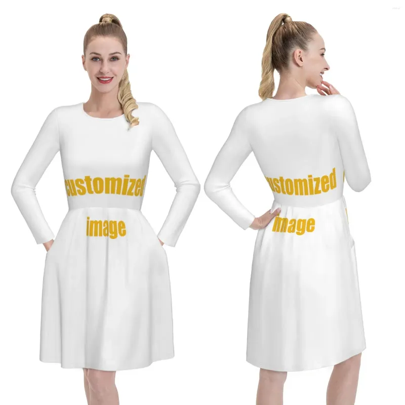 Casual Dresses NoisyDesigns anpassade tryck kvinnor klär vårens höst långärmad o nacke fest femme vestidos kvinnas dropship