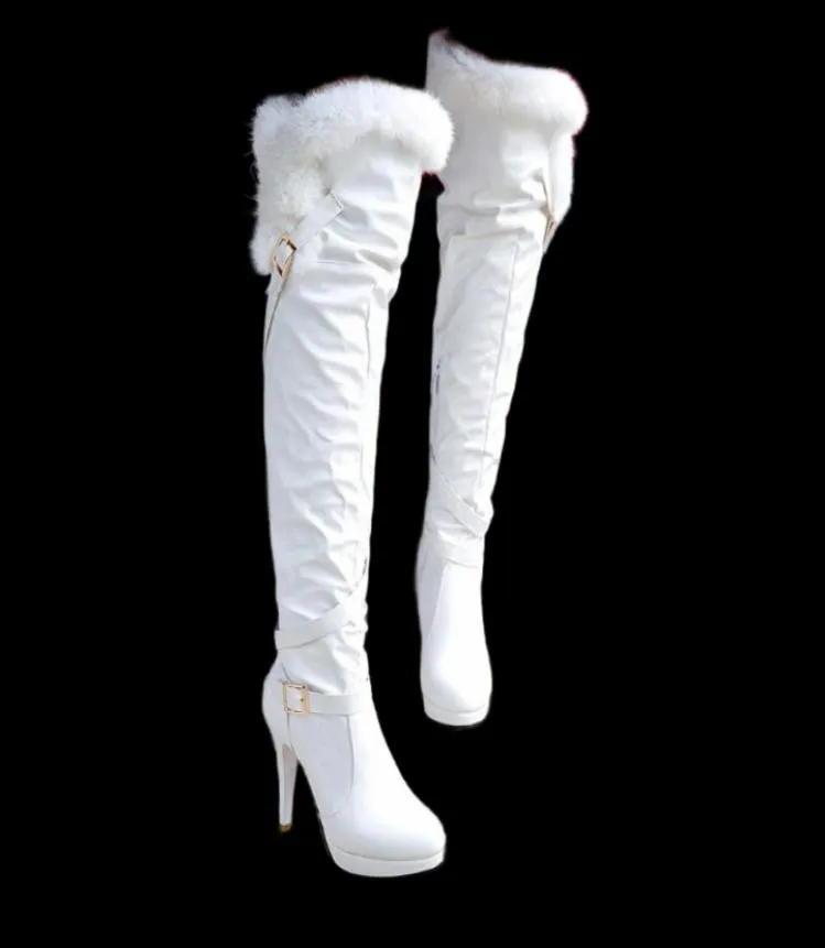 Stivali sopra il ginocchio bianchi alla moda Scarpe con tacco alto da donna Scarpe da donna coscia invernale in pelle lunga taglia femminile 435818978