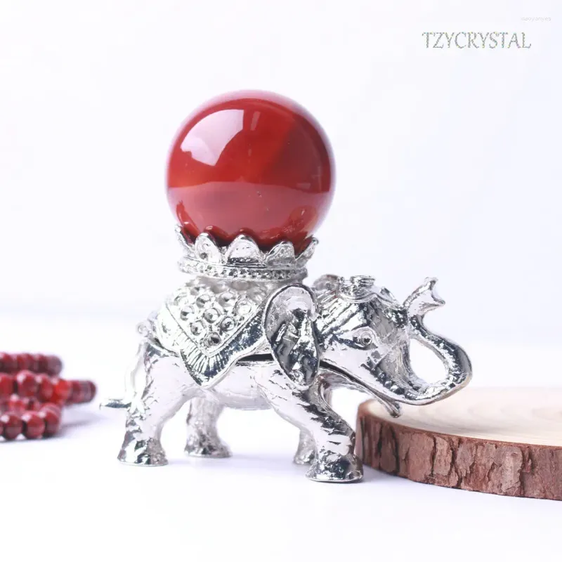 Estatuetas decorativas vintage liga de prata elefante base de bola de cristal desktop feng shui artesanato presente