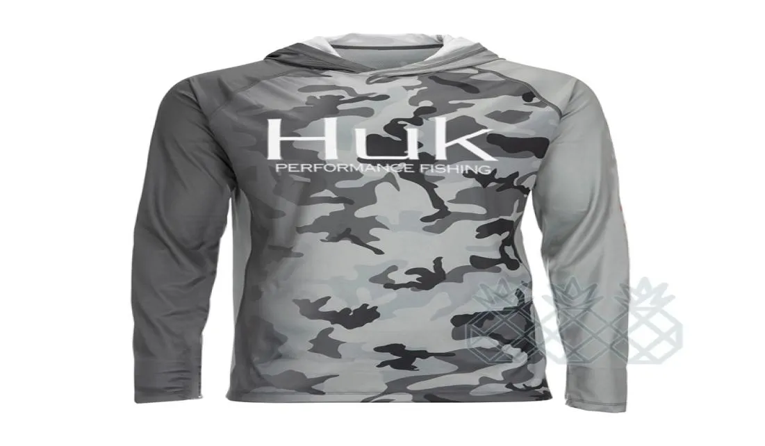 Outdoor-Shirts HUK Angelshirt Sommer UPF50 Performance T-Shirt Kapuze Langarm Angeln Wandern Atmungsaktive Angelkleidung Cami5242668