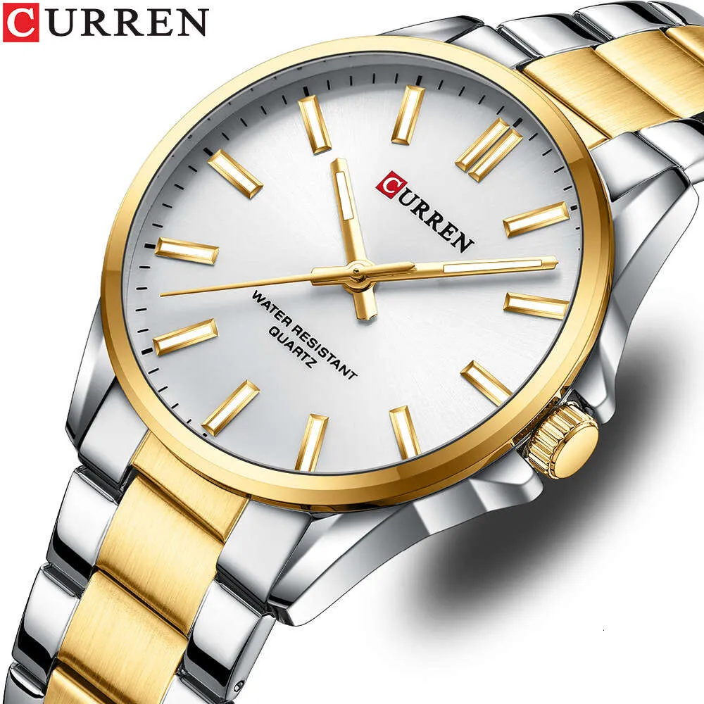 CURREN Karien 9090 Montre de couple à quartz pour hommes d'affaires étanche, simple et personnalisée avec bracelet en acier