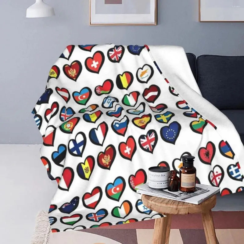 Filtar Eurovision Song Contest Flags Hearts Filt Flannel Throw Soffa For Couch Bedbling kastar sängöverdraget