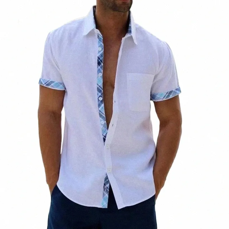 2023年夏の男子豪華なブランドシャツ半袖襟ctrastブシンワーク博士マンのためのウェディングシャツdrブラウストップD1S4＃