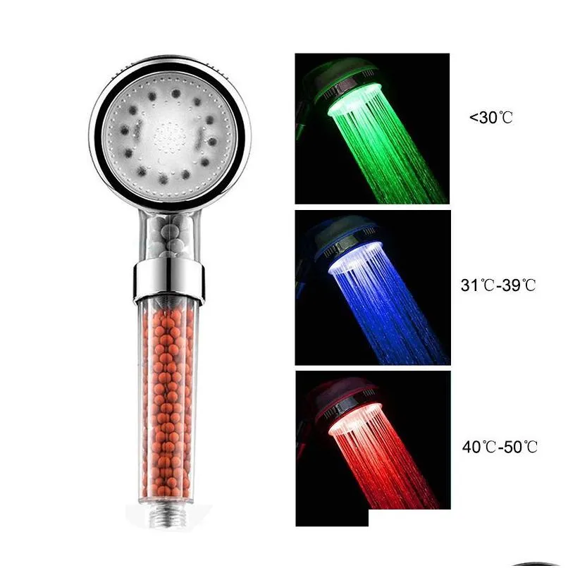 Led torneira luzes do banheiro mudando cabeça de chuveiro sensor temperatura handheld mineral ânion spa filtro alta pressão entrega gota casa oti2r