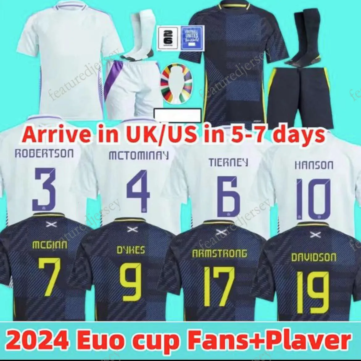 Skottlands fotbollsskjorta 24 25 Soccer Jersey 2024 Euro Cup Scottish National Team Kids Kit Set Home Navy Blue Away White 150 Years Anniversary Special Robertson Dykesi