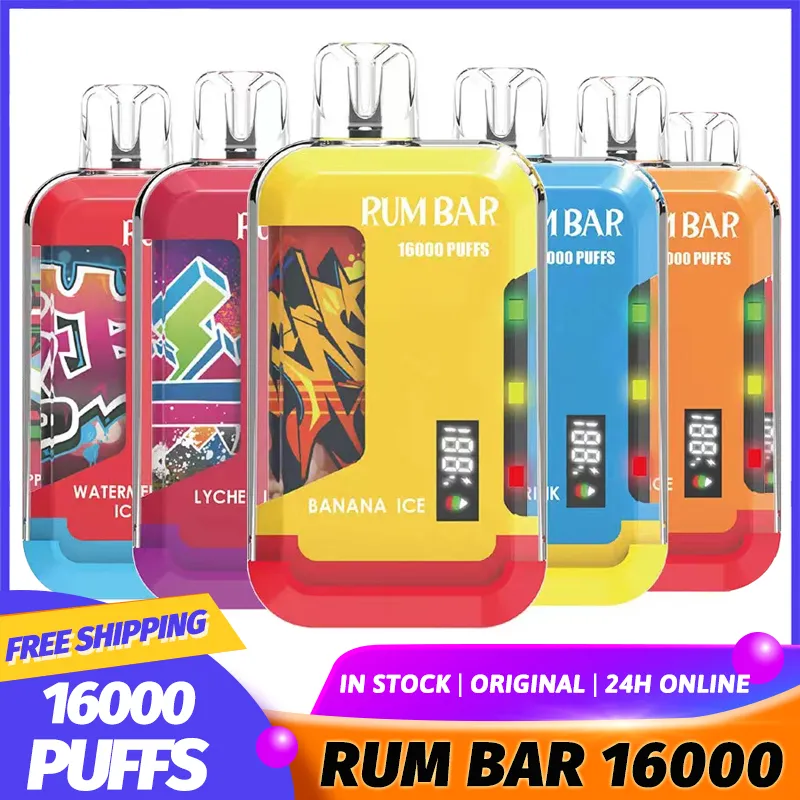 Original QST RUM BAR 16000 Puffs 16k Bang King Boîte numérique Vapes jetables Puff Shisha E Cigarette Chariots préremplis Chariot Mesh Coil Pen Dispositif Vapers Zooy Mrvi Atvs bar