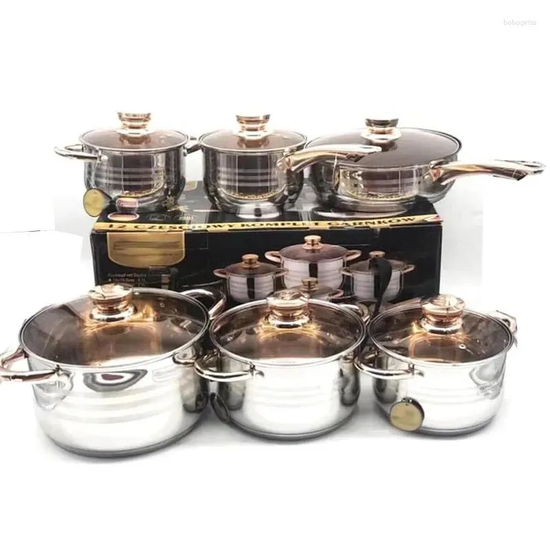 Cookware Sets 6PCS Set Pot Pan 201 Stainless Steel Gold Handle Cooking Non Stick