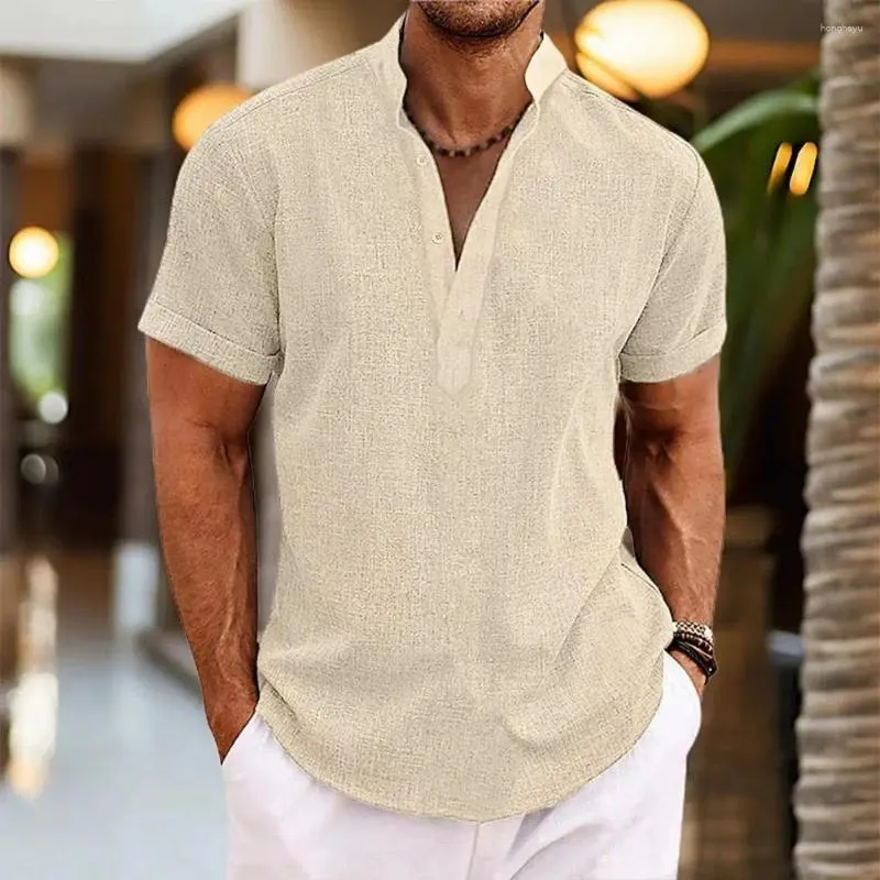 Men's Casual Shirts Stand-up Collar Men Top Shirt Stylish Summer With Stand Breathable Fabric For Wear