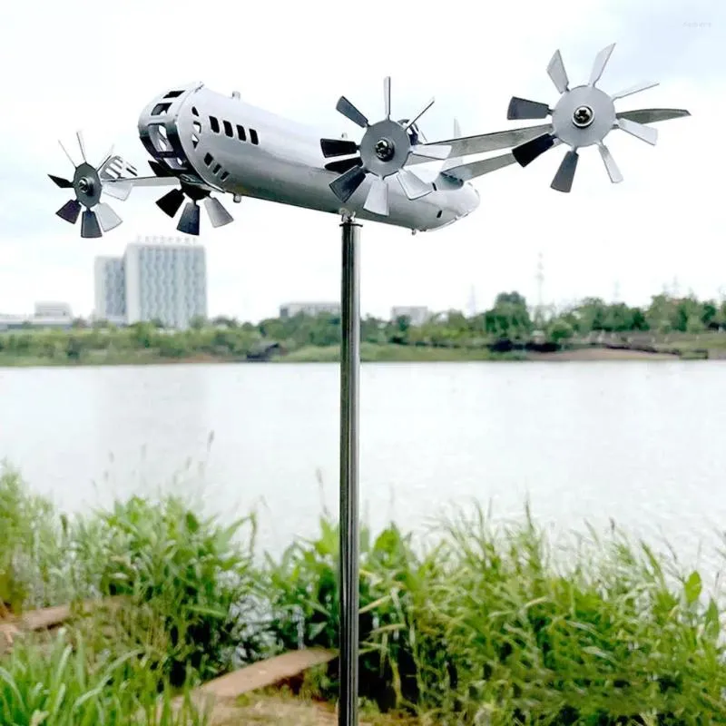 Garden Decorations Super Fortress Aircraft Windmill 3D Airplane Sculpture Iron Metal Spinner For Yard Cool Decoration