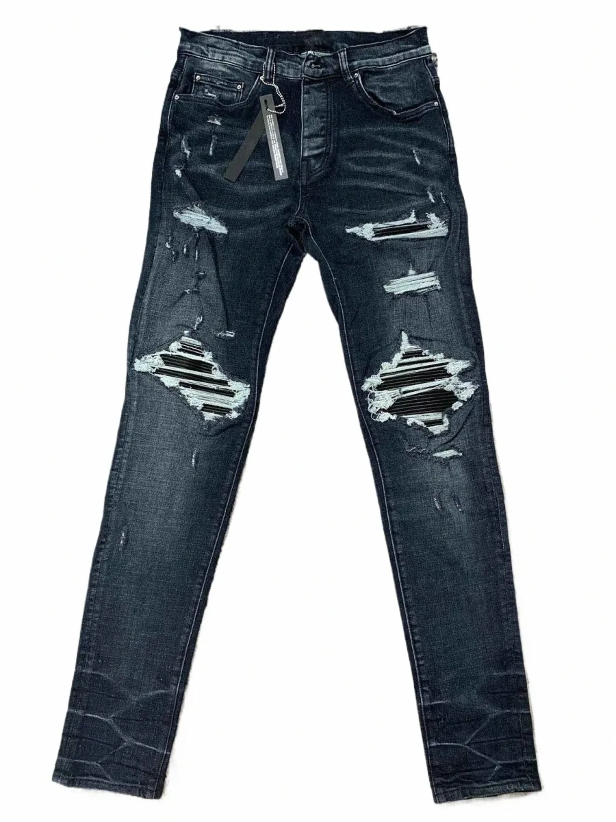 Rabatterade män ribbade lappar MX1 ​​Distred Jeans T5PV#