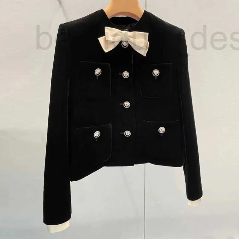 Costumes pour femmes Blazers marque de créateur 2023 hiver Miu Miao Xiaoxiang nœud papillon costume manteau noir velours haut court ensemble MJLS