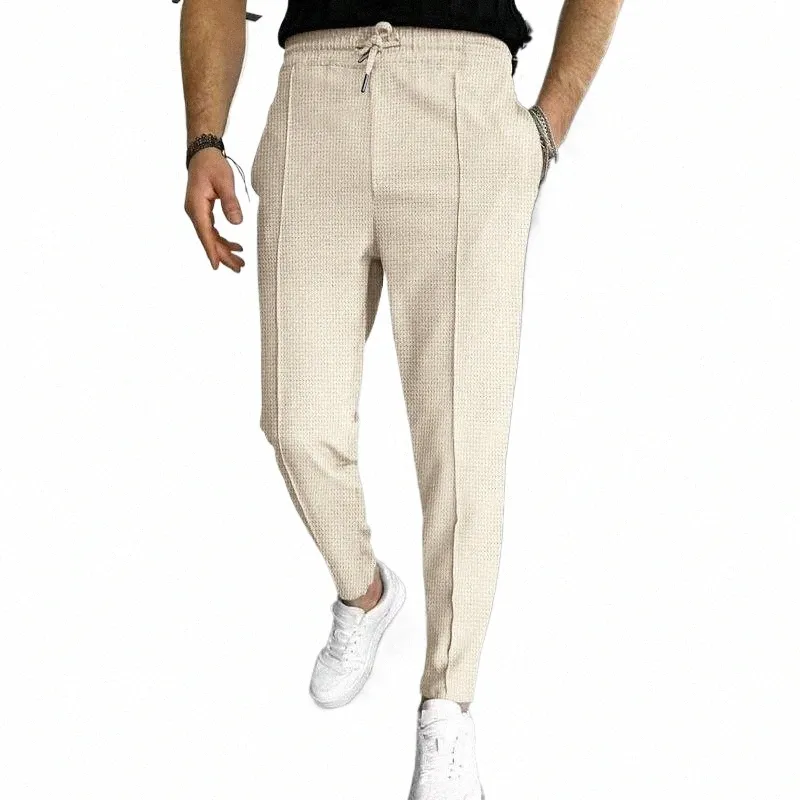 Pantaloni casual da uomo autunno e inverno Waffle Pantaloni da jogging in vita elastica Pantaloni da uomo grigi neri P3vR #